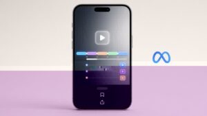 סמארטפון עם ממשק וידאו מחולק לפרקי AI ולוגו מטא